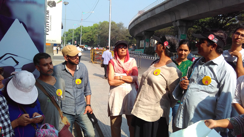 Enthusiastic walk participants, standing between history and the present