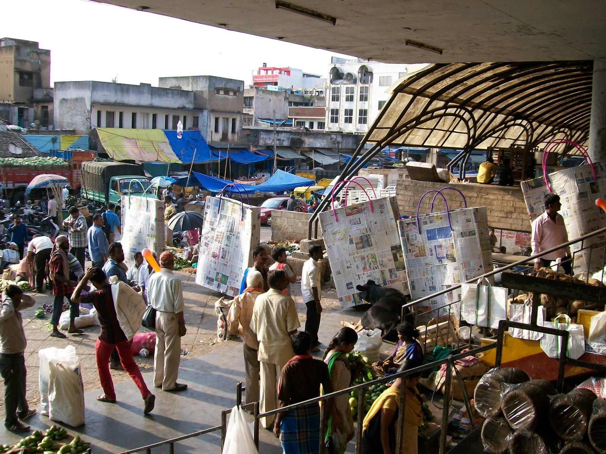 Intervention by Shiv Prasad K T and friends. Project 560: Intervention by the 080:30 Collective at K R Market