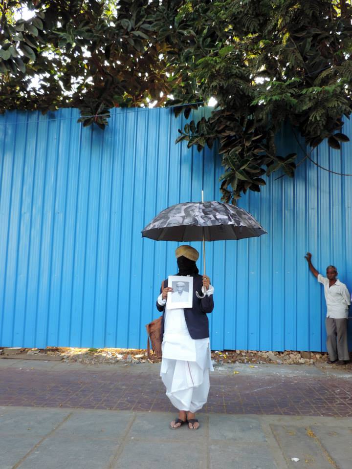 Image from Dimple Shah's performance piece 'Forgotten Faces, Reliving the Past'. Project 560: Basavanagudi Live Art Project, Ramakrishna Ashrama Circle