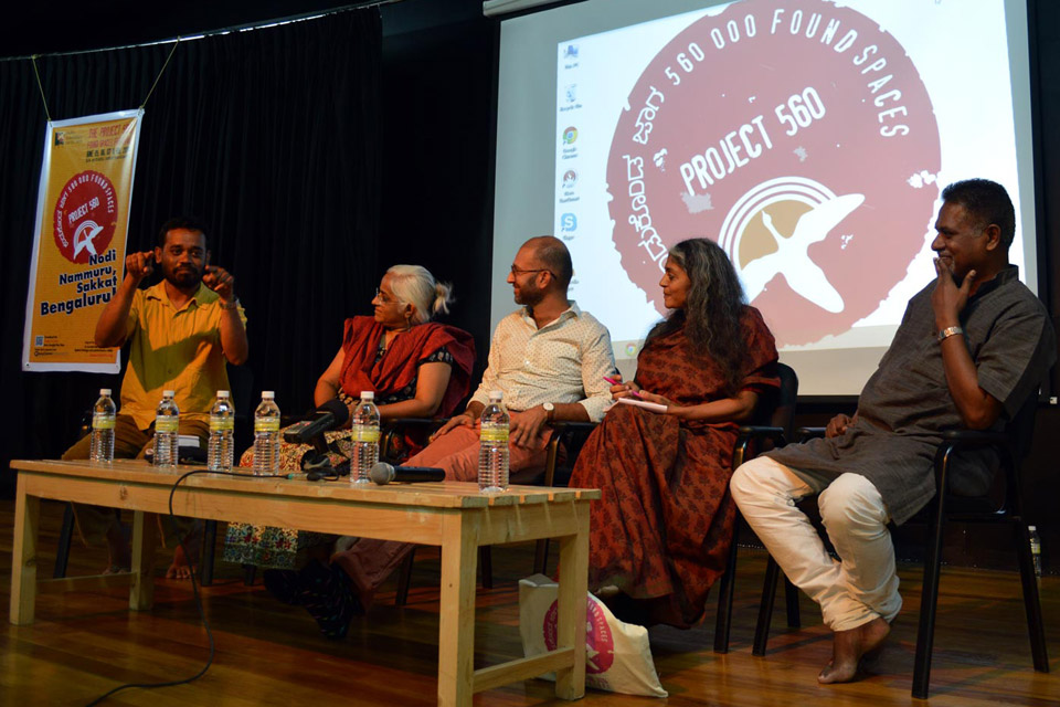 Project 560 panelists (from left) Suresh Kumar G, Maya Krishna Rao, Nikhil Chopra, Kirtana Kumar and C Basavalingaiah The Project 560 Found Spaces Festival